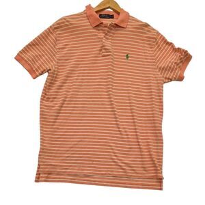 Polo Ralph Lauren Shirt Mens Large Orange Striped Casual Golf Preppy Vintage